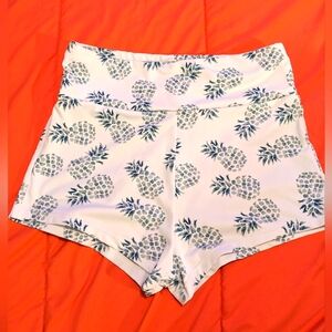 Shein Biker Shorts White w/Green pineapples size medium